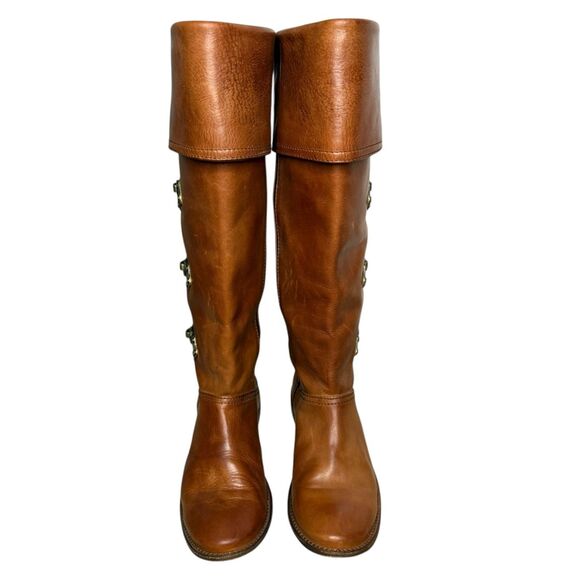 FRYE Paige Women’s 7 Clovertab Cuff Riding Boots Brown Leather Western Boho - Picture 6 of 13